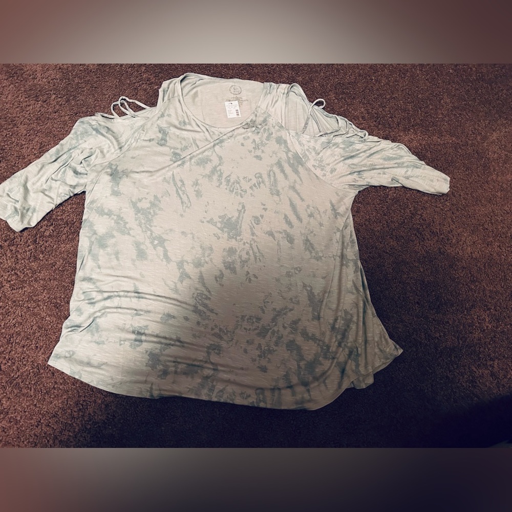 Maurice bluish green swirl color plus size top